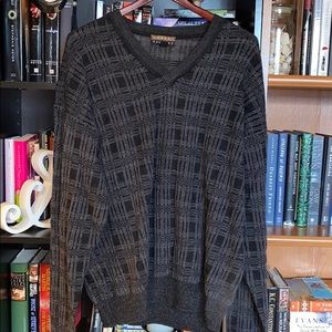 Vintage Black & Grey Robert Talbott v neck sweater